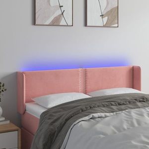 vidaXL Tăblie de pat cu LED, roz, 147x16x78/88 cm, catifea imagine