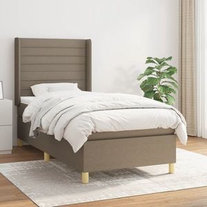 vidaXL Pat box spring cu saltea, gri taupe, 90x190 cm, textil imagine