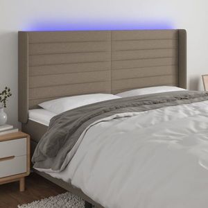 vidaXL Tăblie de pat cu LED, gri taupe, 183x16x118/128 cm, textil imagine