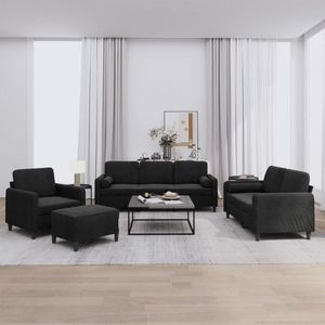 vidaXL Set de canapele cu perne, 4 piese, negru, catifea imagine