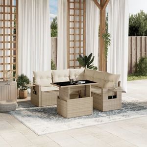vidaXL Set canapele de grădină cu perne, 6 piese, bej, poliratan imagine