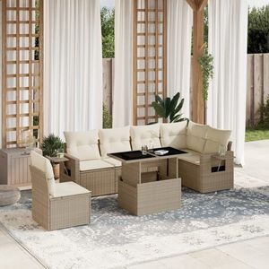 vidaXL Set canapele de grădină, 7 piese, cu perne, bej, poliratan imagine