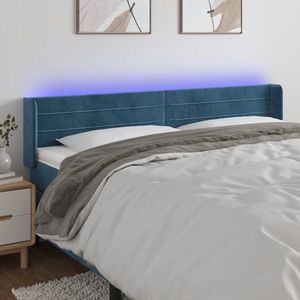 vidaXL Tăblie de pat cu LED, albastru închis, 163x16x78/88 cm, catifea imagine