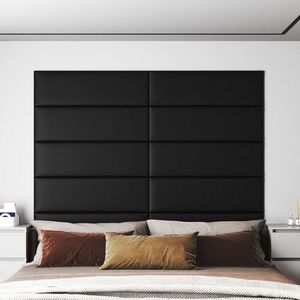 vidaXL Panouri de perete 12 buc. negru, 90x30 cm, piele eco 3, 24 m² imagine
