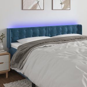 vidaXL Tăblie de pat cu LED, albastru închis, 163x16x78/88 cm, catifea imagine
