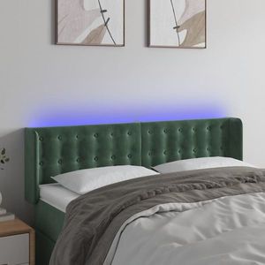 vidaXL Tăblie de pat cu LED, verde închis, 147x16x78/88 cm, catifea imagine