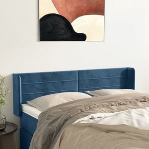 vidaXL Tăblie pat cu aripioare albastru închis 147x16x78/88 cm catifea imagine