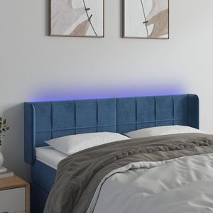 vidaXL Tăblie de pat cu LED, albastru închis, 147x16x78/88 cm, catifea imagine