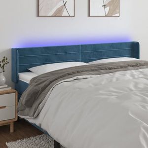 vidaXL Tăblie de pat cu LED, albastru închis, 183x16x78/88 cm, catifea imagine