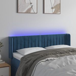 vidaXL Tăblie de pat cu LED, albastru închis, 147x16x78/88 cm, catifea imagine
