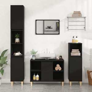vidaXL Set mobilier de baie, 3 piese, negru, lemn compozit imagine