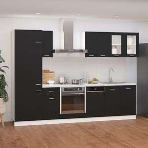 vidaXL Set dulapuri bucătărie, 8 piese, negru, lemn prelucrat imagine