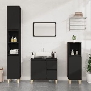vidaXL Set dulapuri de baie, 3 piese, negru, lemn prelucrat imagine