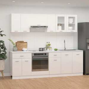 vidaXL Set dulapuri bucătărie, 8 piese, alb extralucios lemn prelucrat imagine