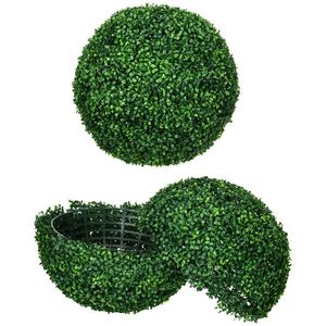 HOMCOM Set de 2 Bile Artificiale, Bile de Arbori Topiari din Buxus, Plante False de Interior în Aer Liber pentru Casă, Ø50cm, Verde imagine