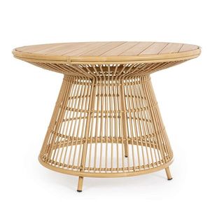 Masa pentru gradina Adelma, Bizzotto, 110x75 cm, aluminiu/fibre sintetice/lemn de tec, natural imagine