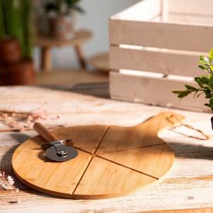 Platou pentru servire pizza si cutit Bambou, Homla, 45x32 cm, lemn, natur imagine