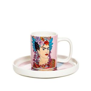 Ceasca cu farfurie pentru espresso Frida Kahlo, Homla, 80 ml, portelan, multicolor imagine