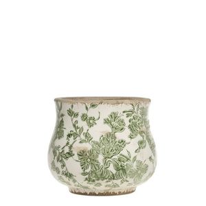 Ghiveci Green Leaves din ceramica alb antichizat 13.5x13.5 cm imagine