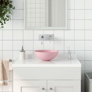 vidaXL Chiuvetă de baie, roz mat, ceramică, rotund imagine
