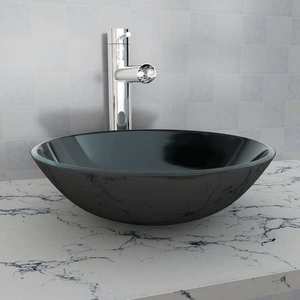 vidaXL Chiuvetă de baie din sticlă călită, 42 cm, negru imagine