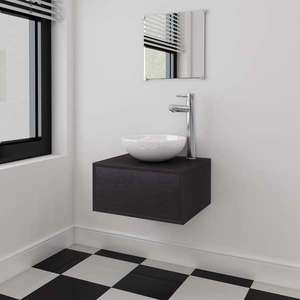 vidaXL Set mobilier baie format din 3 piese cu chiuvetă inclusă, Negru imagine
