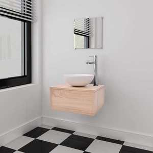 vidaXL Set mobilier baie, 4 piese, bej, cu chiuvetă și robinet imagine