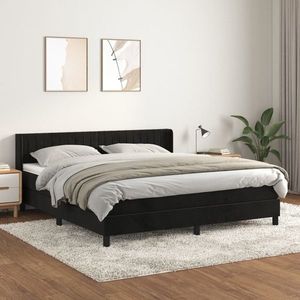 vidaXL Pat box spring cu saltea, negru, 180x200 cm, catifea imagine