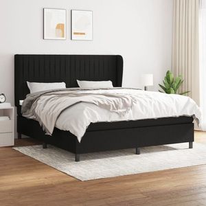 vidaXL Pat box spring cu saltea, negru, 180x200 cm, catifea imagine