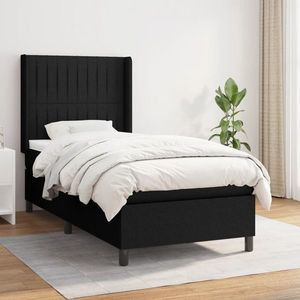 vidaXL Pat box spring cu saltea, negru, 90x190 cm, textil imagine