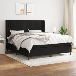 vidaXL Pat box spring cu saltea, negru, 180x200 cm, catifea imagine