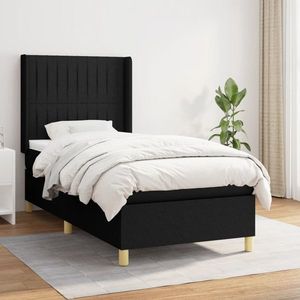 vidaXL Pat box spring cu saltea, negru, 90x190 cm, textil imagine