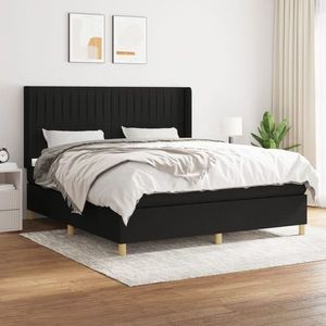 vidaXL Pat box spring cu saltea, negru, 180x200 cm, catifea imagine