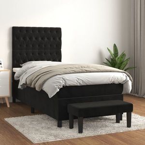 vidaXL Pat box spring cu saltea, negru, 100x200 cm, catifea imagine