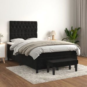 vidaXL Pat box spring cu saltea, negru, 120x200 cm, catifea imagine