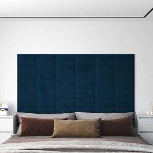vidaXL Panouri de perete 12 buc. albastru 30x15 cm catifea 0, 54 m² imagine