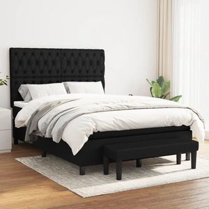 vidaXL Pat box spring cu saltea, negru, 140x190 cm, textil imagine