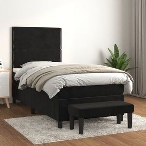 vidaXL Pat box spring cu saltea, negru, 100x200 cm, catifea imagine