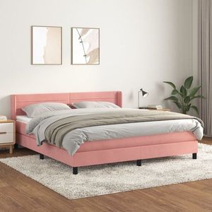 vidaXL Pat box spring cu saltea, roz, 180x200 cm, catifea imagine