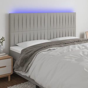 vidaXL Tăblie de pat cu LED, gri deschis, 160x5x118/128 cm, textil imagine