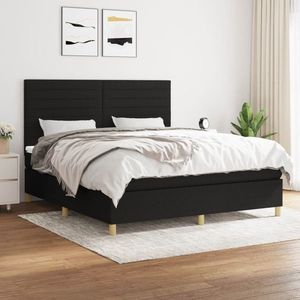 vidaXL Pat box spring cu saltea, negru, 160x200 cm, textil imagine