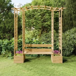 vidaXL Pergolă de grădină cu bancă și jardiniere lemn masiv pin tratat imagine