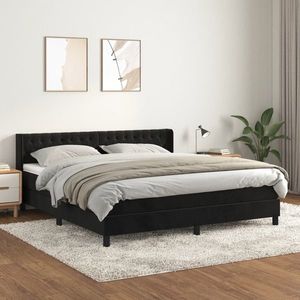 vidaXL Pat box spring cu saltea, negru, 180x200 cm, catifea imagine