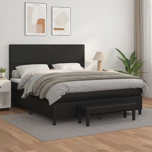 vidaXL Pat box spring cu saltea, negru, 160x200 cm, piele ecologică imagine