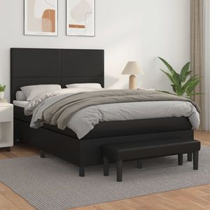 vidaXL Pat box spring cu saltea, negru, 140x190 cm, piele ecologică imagine