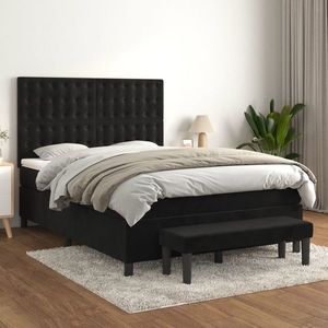 vidaXL Pat box spring cu saltea, negru, 140x190 cm, catifea imagine