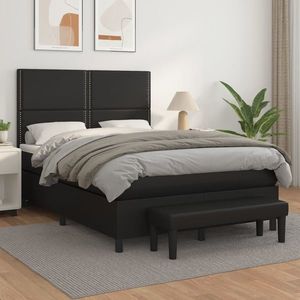 vidaXL Pat box spring cu saltea, negru, 140x200 cm, piele ecologică imagine