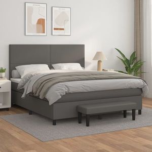 vidaXL Pat box spring cu saltea, gri, 160x200 cm, piele ecologică imagine