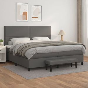 vidaXL Pat box spring cu saltea, gri, 200x200 cm, piele ecologică imagine