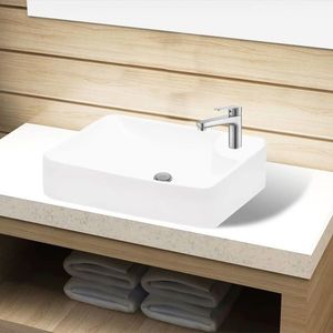 Chiuvetă de baie din ceramică, cu orificiu pentru robinet, alb imagine
